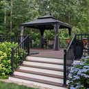 PURPLE LEAF Patio Gazebo for Backyard Grey Hardtop Galvanized Steel Roof Awning with Upgrade Curtain
