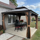 PURPLE LEAF Outdoor Hardtop Gazebo for Garden Bronze Double Roof Aluminum Frame Pavilion with String Lights-clear