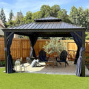 PURPLE LEAF Outdoor Hardtop Gazebo for Patio Bronze Aluminum Frame Pavilion with Navy-Blue Curtain