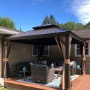 PURPLE LEAF Outdoor Hardtop Gazebo for Garden Bronze Double Roof Aluminum Frame Pavilion with Reinforcement Support Rod