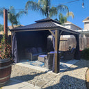 PURPLE LEAF Outdoor Hardtop Gazebo for Patio Bronze Aluminum Frame Pavilion with Navy-Blue Curtain and Reinforced Support Rods