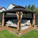PURPLE LEAF Outdoor Hardtop Gazebo for Garden Bronze Double Roof Aluminum Frame Pavilion with String Lights-clear