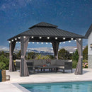 PURPLE LEAF Grey Hardtop Gazebo with Heavy Duty Galvanized Steel Double Roof with String Lights-milky