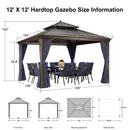 PURPLE LEAF Outdoor Hardtop Gazebo for Patio Bronze Aluminum Frame Pavilion with Navy-Blue Curtain and String Lights-milky