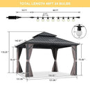 PURPLE LEAF Grey Hardtop Gazebo with Heavy Duty Galvanized Steel Double Roof with String Lights-clear