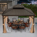 PURPLE LEAF Outdoor Hardtop Gazebo for Garden Bronze Double Roof Aluminum Frame Pavilion with Reinforcement Support Rod