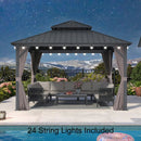 PURPLE LEAF Grey Hardtop Gazebo with Heavy Duty Galvanized Steel Double Roof with String Lights-milky