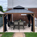PURPLE LEAF Hardtop Gazebo for Patio Wood Grain Aluminum Frame Awning with Netting