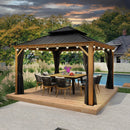 PURPLE LEAF Hardtop Gazebo for Patio Wood Grain Aluminum Frame Awning with String Lights-clear