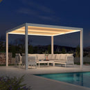 PURPLE LEAF Athena Louvered Pergola White Outdoor Aluminum Pergola with Strip Lights Adjustable Gazebo for Patio Deck Garden