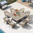 PURPLE LEAF 7/9/11 Pieces Outdoor Dining Set Aluminium Dining Table and Woven Rattan Chairs Dining Furniture Set with Cushions for Deck Patio Champagne