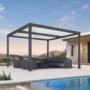 PURPLE LEAF Athena Louvered Pergola Modern Grey Pergola White Roof with Sanori Patio Couch Set Modular Sofas for Deck Backyard Garden