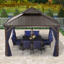 PURPLE LEAF Outdoor Hardtop Gazebo for Patio Bronze Aluminum Frame Pavilion with Navy-Blue Curtain and Reinforced Support Rods