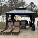 PURPLE LEAF Grey Hardtop Gazebo with Heavy Duty Galvanized Steel Double Roof with Netting and Curtains