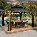 PURPLE LEAF Hardtop Gazebo for Patio Wood Grain Aluminum Frame Awning with String Lights-clear