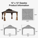 PURPLE LEAF Outdoor Hardtop Gazebo for Garden Bronze Double Roof Aluminum Frame Pavilion with String Lights-milky
