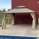 PURPLE LEAF Deck Gazebo Champagne Hardtop Metal Frame Double Roof with Curtains and Netting