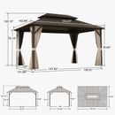 PURPLE LEAF Hardtop Gazebo Featuring Galvanized Steel Double Roof and Bronze Aluminum Frame with Curtains Netting and Reinforcement Support Rods