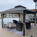 PURPLE LEAF Hardtop Gazebo Featuring Galvanized Steel Double Roof and Bronze Aluminum Frame with Curtains and Netting for Backyard with Lights-milky