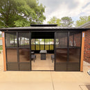 PURPLE LEAF Bronze Frame Sunroom Hardtop Gazebo Solarium Wood Grain Columns Galvanized Steel Double Roof All-Weather Screen House with Lights