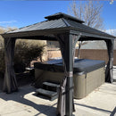 PURPLE LEAF Patio Gazebo for Backyard Grey Hardtop Galvanized Steel Roof Awning with String Lights-clear