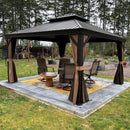 PURPLE LEAF Outdoor Hardtop Gazebo for Garden Bronze Double Roof Aluminum Frame Pavilion with String Lights-clear