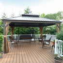 PURPLE LEAF Outdoor Hardtop Gazebo for Garden Bronze Double Roof Aluminum Frame Pavilion with Reinforcement Support Rod