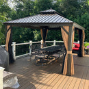 PURPLE LEAF Outdoor Hardtop Gazebo for Garden Bronze Double Roof Aluminum Frame Pavilion with String Lights-milky
