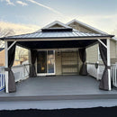 PURPLE LEAF Modern Gazebo Grey Hardtop Galvanized Steel Double Roof White Aluminum Poles with Curtains and Netting