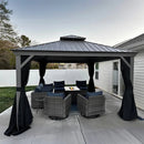 PURPLE LEAF Patio Gazebo for Pool Light Grey Hardtop Galvanized Steel Roof with String Lights-milky