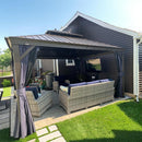PURPLE LEAF Outdoor Hardtop Gazebo for Patio Bronze Aluminum Frame Pavilion with Navy-Blue Curtain and Reinforced Support Rods