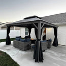 PURPLE LEAF Patio Gazebo for Pool Light Grey Hardtop Galvanized Steel Roof with String Lights-clear
