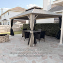 PURPLE LEAF Deck Gazebo Champagne Hardtop Metal Frame Double Roof with Curtains and Netting