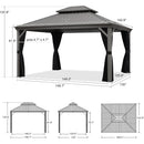 PURPLE LEAF Patio Gazebo for Pool Light Grey Hardtop Galvanized Steel Roof with Reinforcement Support Rod