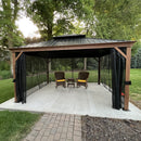 PURPLE LEAF Hardtop Gazebo for Patio Wood Grain Aluminum Frame Awning with Netting