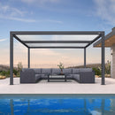 PURPLE LEAF Athena Louvered Pergola Modern Grey Pergola White Roof with Sanori Patio Couch Set Modular Sofas for Deck Backyard Garden