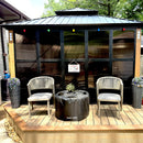 PURPLE LEAF Sunroom Hardtop Gazebo with Wood Grain Columns Black Frame Double Roof Galvanized Steel Solarium All-Weather Screen House with String Lights