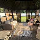 PURPLE LEAF Sunroom Hardtop Gazebo Solarium Grey Galvanized Steel Double Roof  All-Weather Aluminum Outdoor Screen House with String Lights