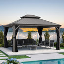 PURPLE LEAF Patio Gazebo for Pool Light Grey Hardtop Galvanized Steel Roof with Reinforcement Support Rod