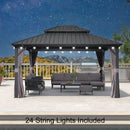 PURPLE LEAF Grey Hardtop Gazebo with Heavy Duty Galvanized Steel Double Roof with String Lights-milky