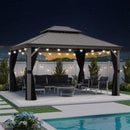 PURPLE LEAF Patio Gazebo for Pool Light Grey Hardtop Galvanized Steel Roof with String Lights-milky
