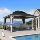 PURPLE LEAF Modern Gazebo Grey Hardtop Galvanized Steel Double Roof White Aluminum Poles with Curtains and Netting