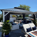 PURPLE LEAF Modern Gazebo Grey Hardtop Galvanized Steel Double Roof White Aluminum Poles with Curtains and Netting