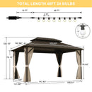 PURPLE LEAF Hardtop Gazebo Featuring Galvanized Steel Double Roof and Bronze Aluminum Frame with Curtains and Netting for Backyard with Lights-milky