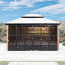 PURPLE LEAF Sunroom Hardtop Gazebo with Wood Grain Columns Black Frame Double Roof Galvanized Steel Solarium All-Weather Screen House