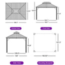 PURPLE LEAF Hardtop Gazebo for Patio Wood Grain Aluminum Frame Awning with String Lights-milky