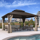 PURPLE LEAF Hardtop Gazebo Featuring Galvanized Steel Double Roof and Bronze Aluminum Frame with Curtains Netting and Reinforcement Support Rods