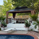 PURPLE LEAF Hardtop Gazebo for Patio Wood Grain Aluminum Frame Awning with Netting