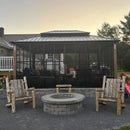 PURPLE LEAF Sunroom Hardtop Gazebo with Wood Grain Columns Black Frame Double Roof Galvanized Steel Solarium All-Weather Screen House
