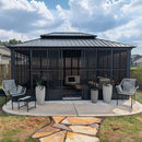 PURPLE LEAF Sunroom Hardtop Gazebo Solarium Grey Galvanized Steel Double Roof  All-Weather Aluminum Outdoor Screen House with String Lights